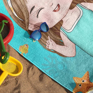 Été, Plage, Piscine, Voyage – Serviette de Plage Familiale Personnalisée sur Mesure