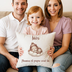 Housse de Coussin Personnalisée - Design Animal Mignon et Nom