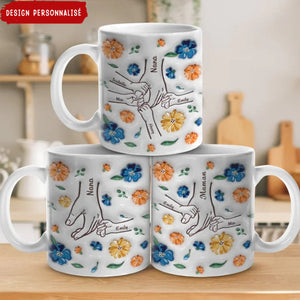 Mug Personnalisé avec Prénoms et Motifs Floraux – Cadeau Émotionnel pour Maman et Famille