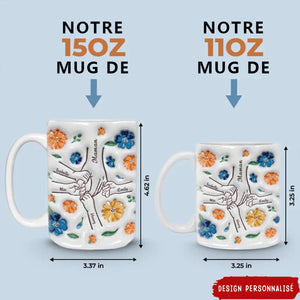 Mug Personnalisé avec Prénoms et Motifs Floraux – Cadeau Émotionnel pour Maman et Famille