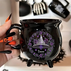 Mug Chaudron Personnalisé – Chapeau de Sorcière & Fleurs Magiques