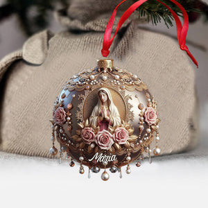 Ornement Chrétien Personnalisé – Vierge Marie et Roses Élégantes