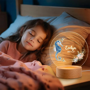 Veilleuse LED Acrylique Personnalisée – Prénom et Date avec Motif les créatures marines