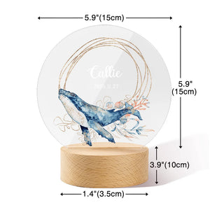 Veilleuse LED Acrylique Personnalisée – Prénom et Date avec Motif les créatures marines