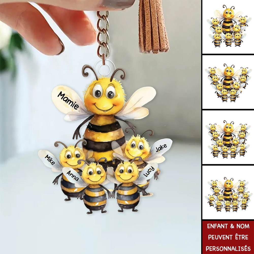 Porte-Clés Abeilles Personnalisé – “Mamie et ses Petites Abeilles”
