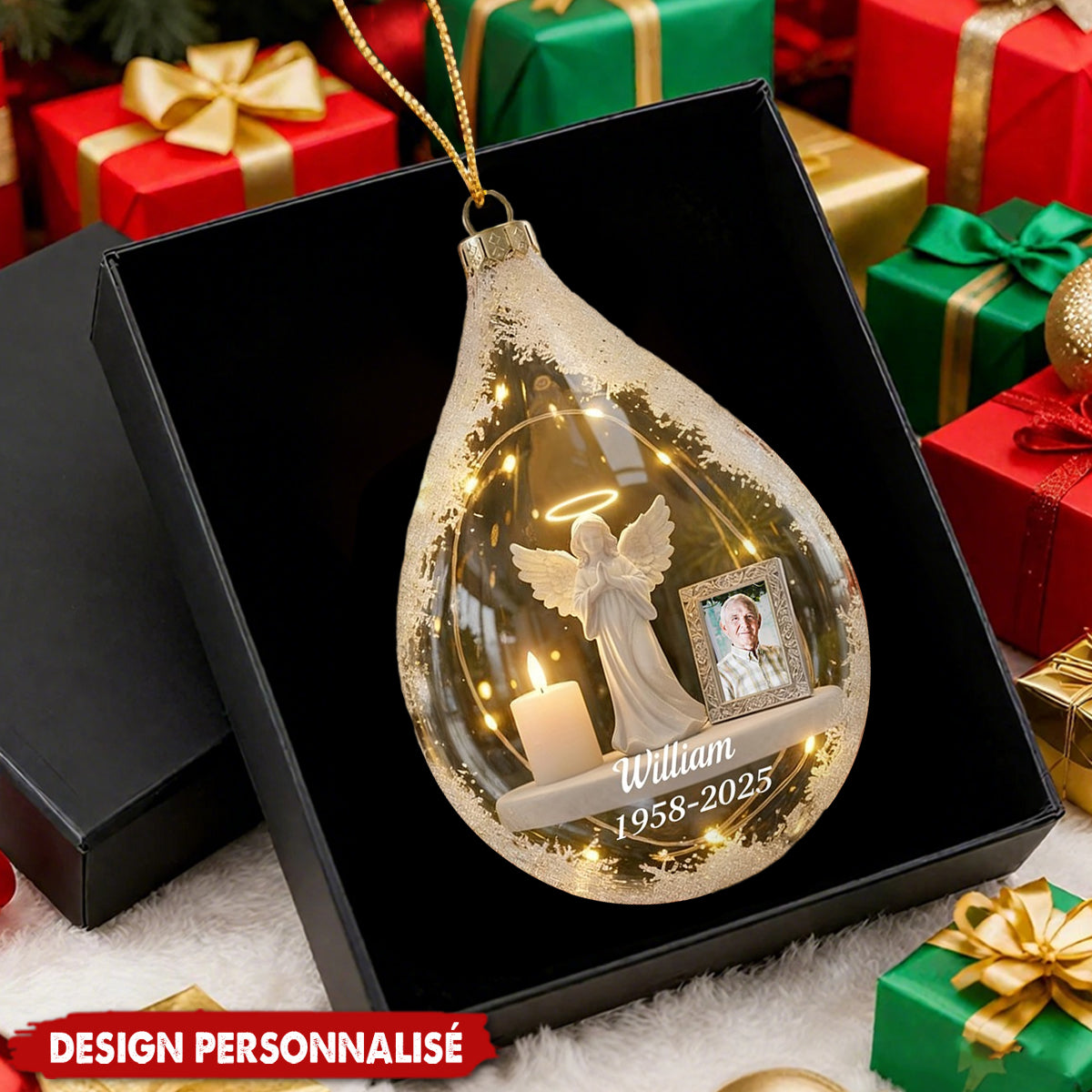 Ornement de Noël Mémoriale – Photo & Dates Personnalisées