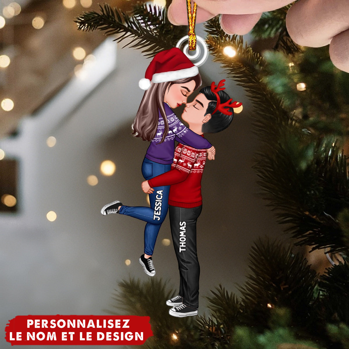 Ornement de Noël Couple Personnalisé – Cadeau Romantique pour Couples