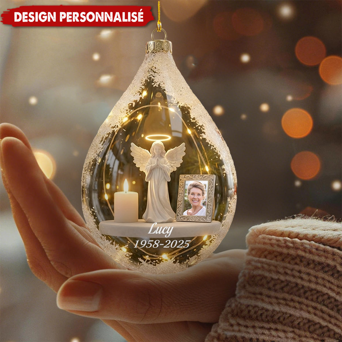 Ornement de Noël Mémoriale – Photo & Dates Personnalisées