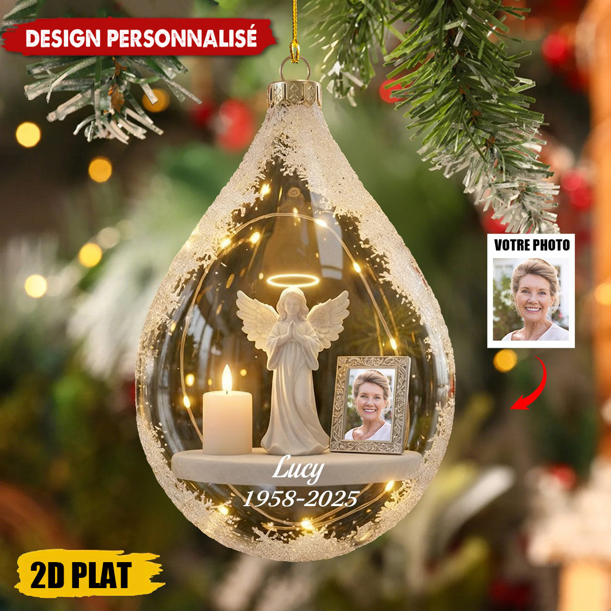 Ornement de Noël Mémoriale – Photo & Dates Personnalisées