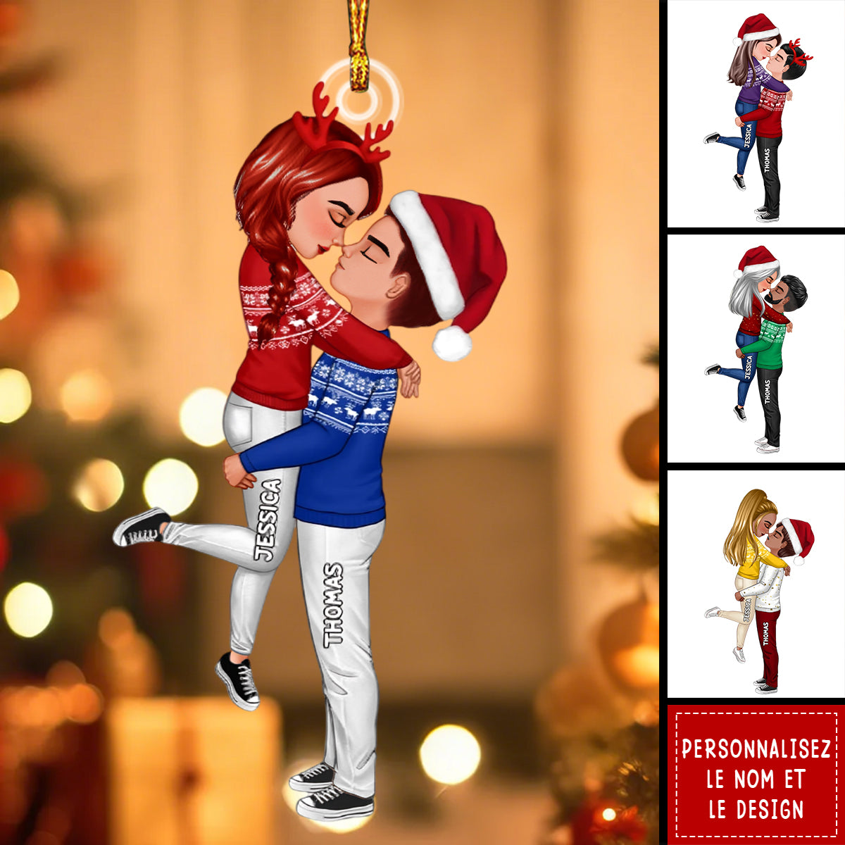 Ornement de Noël Couple Personnalisé – Cadeau Romantique pour Couples