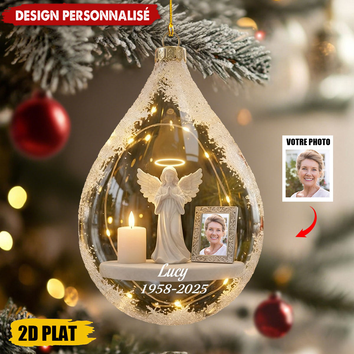 Ornement de Noël Mémoriale – Photo & Dates Personnalisées