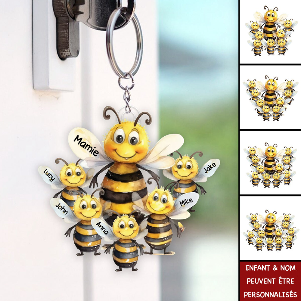 Porte-Clés Abeilles Personnalisé – “Mamie et ses Petites Abeilles”