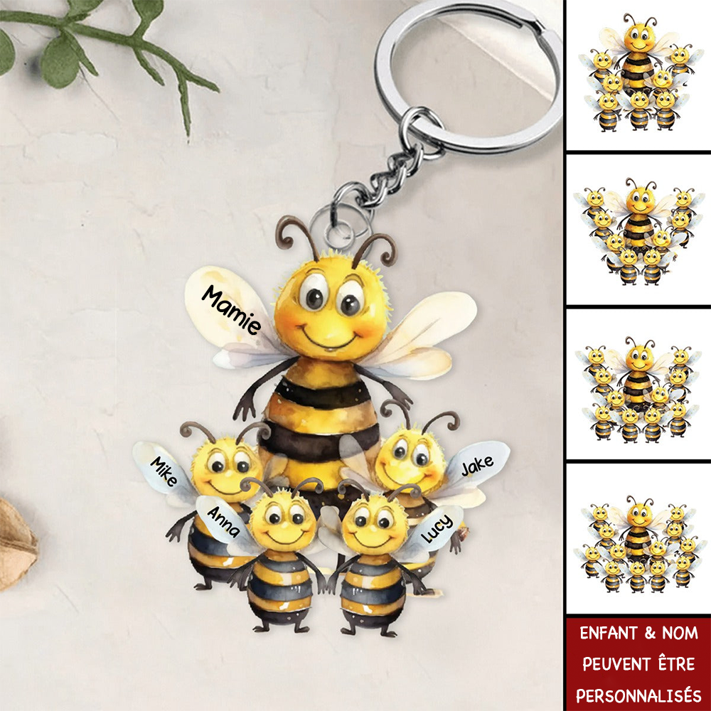 Porte-Clés Abeilles Personnalisé – “Mamie et ses Petites Abeilles”