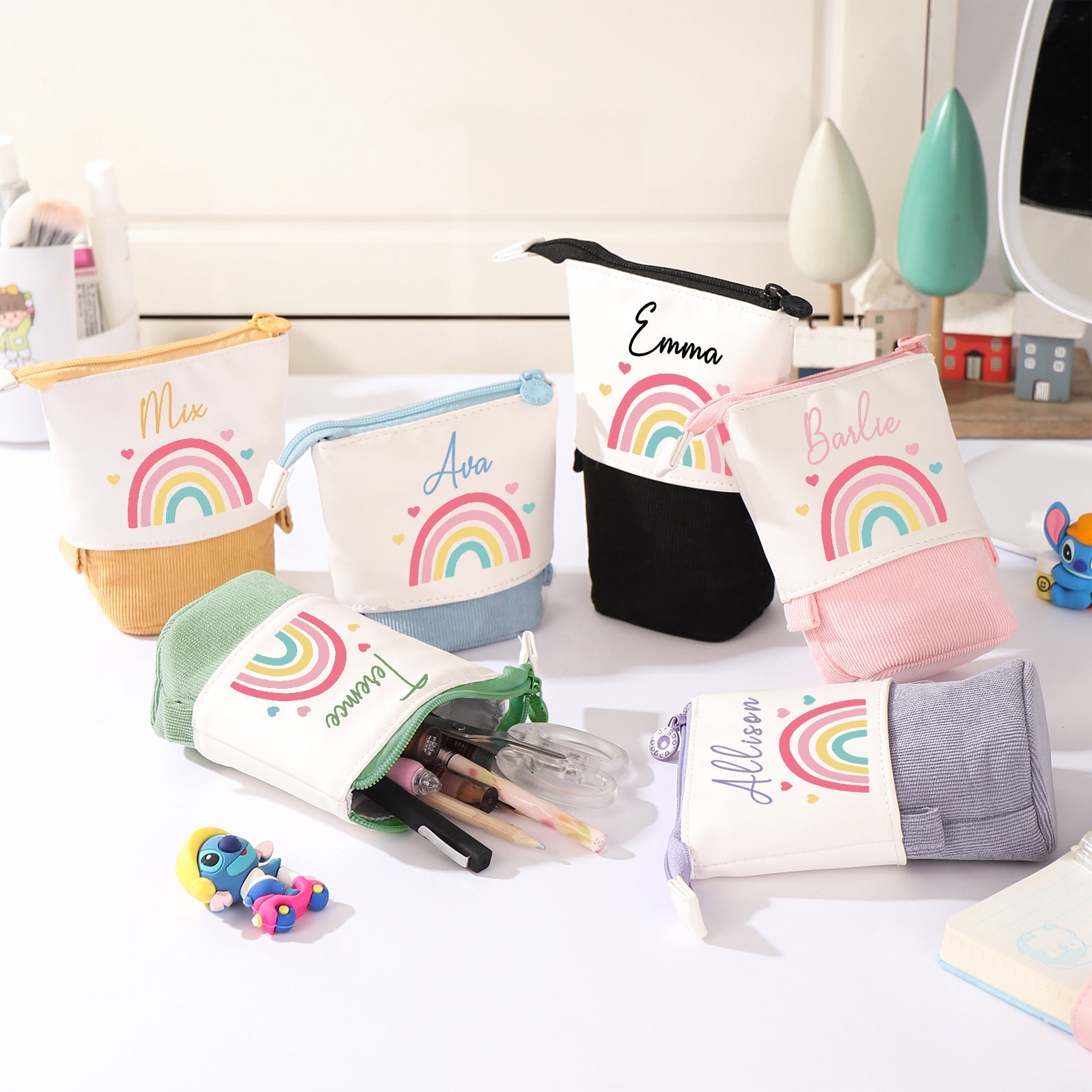 Trousse à Crayons Personnalisée – Avec Prénom ou Photo, Design Arc-en-Ciel Mignon