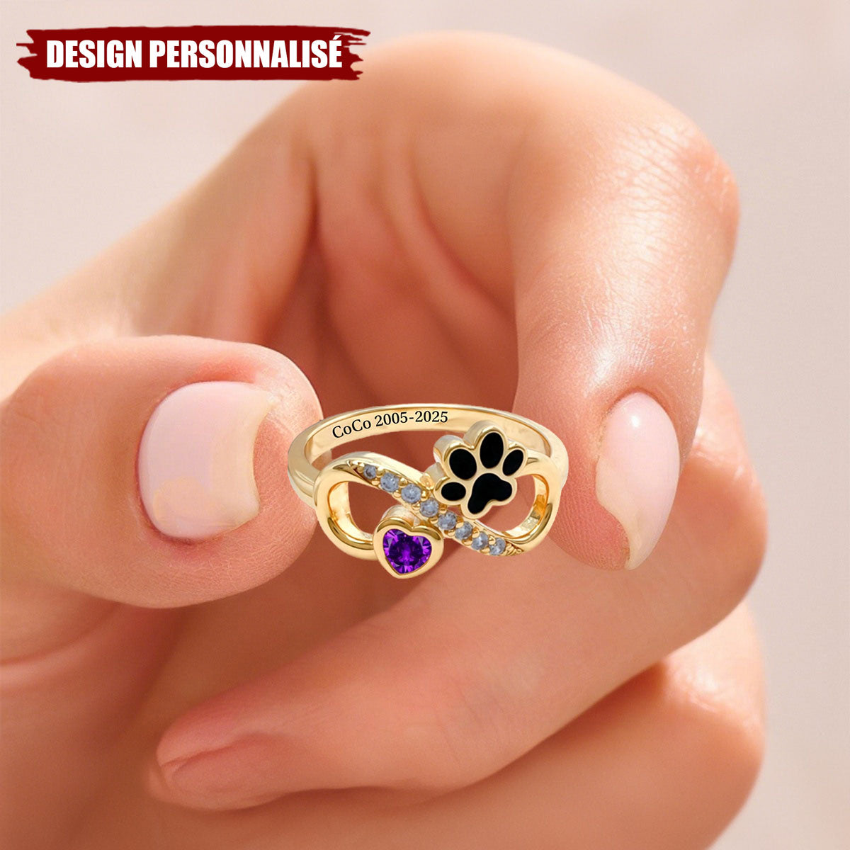 Bague Souvenir Patte Personnalisée - Cadeau pour les Amoureux des Animaux