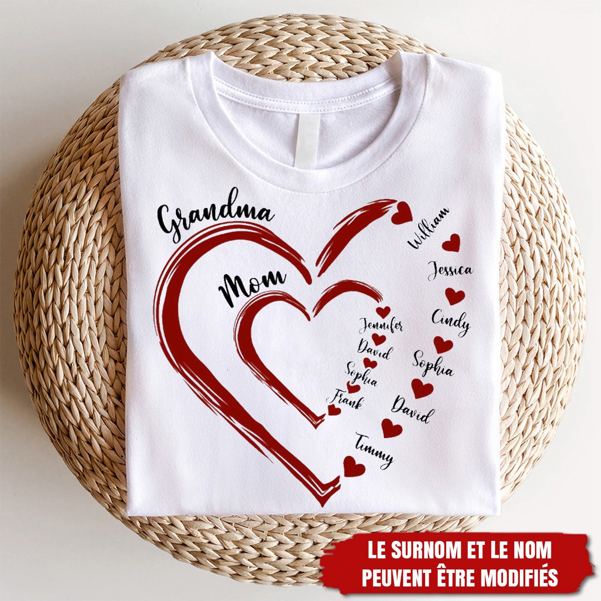 T-shirt Personnalisé – Les Petits Cœurs de Maman et Mamie