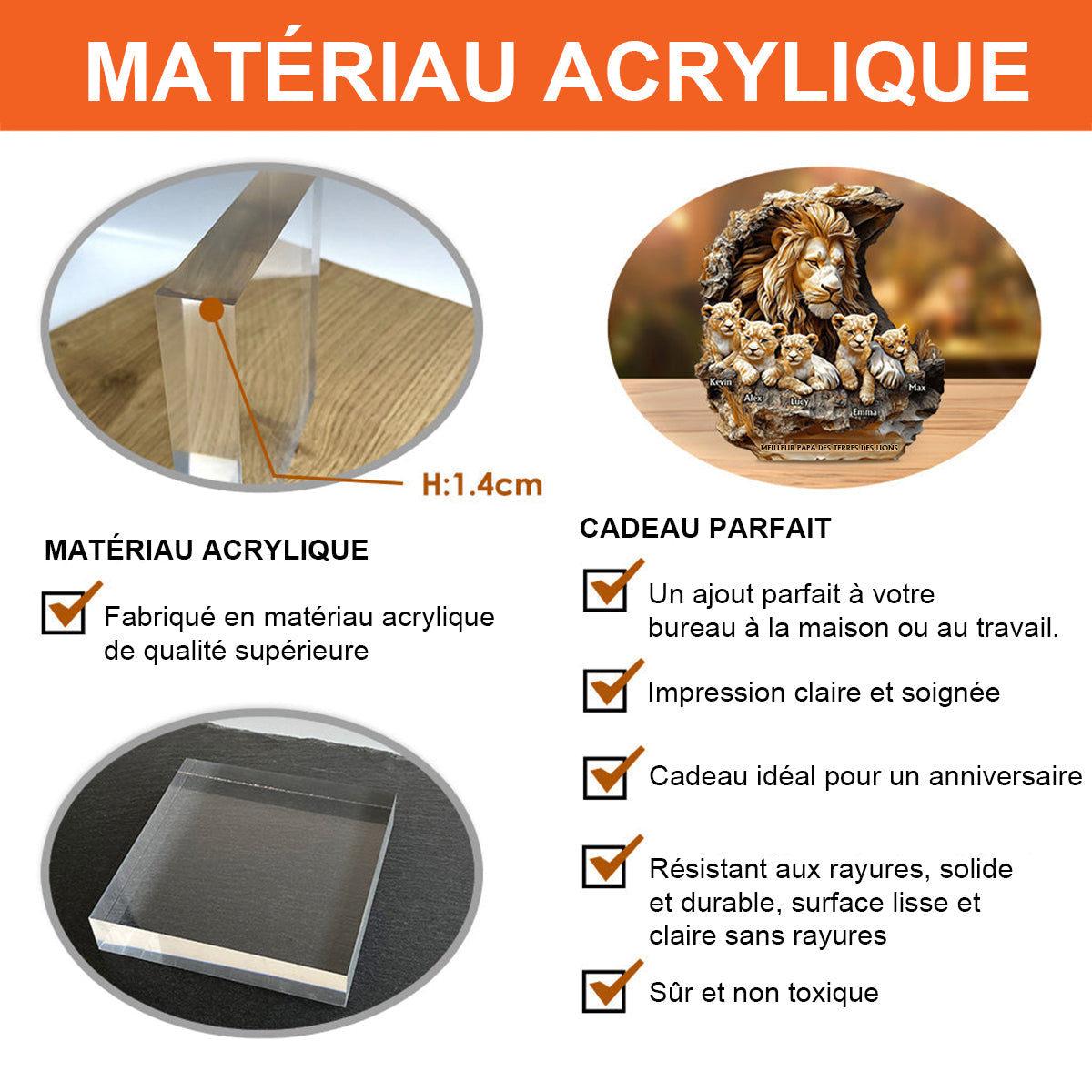 Plaque en acrylique Personnalisée – Meilleur Papa des Terres des Lions