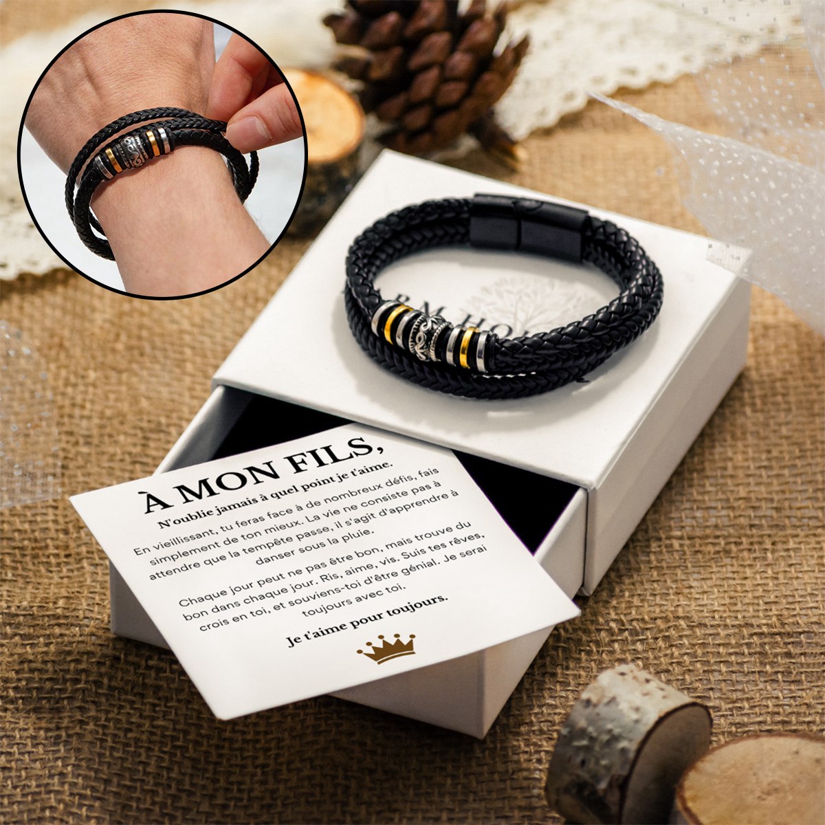 Bracelet en Cuir Personnalisé - Cadeau Émotionnel pour Fils