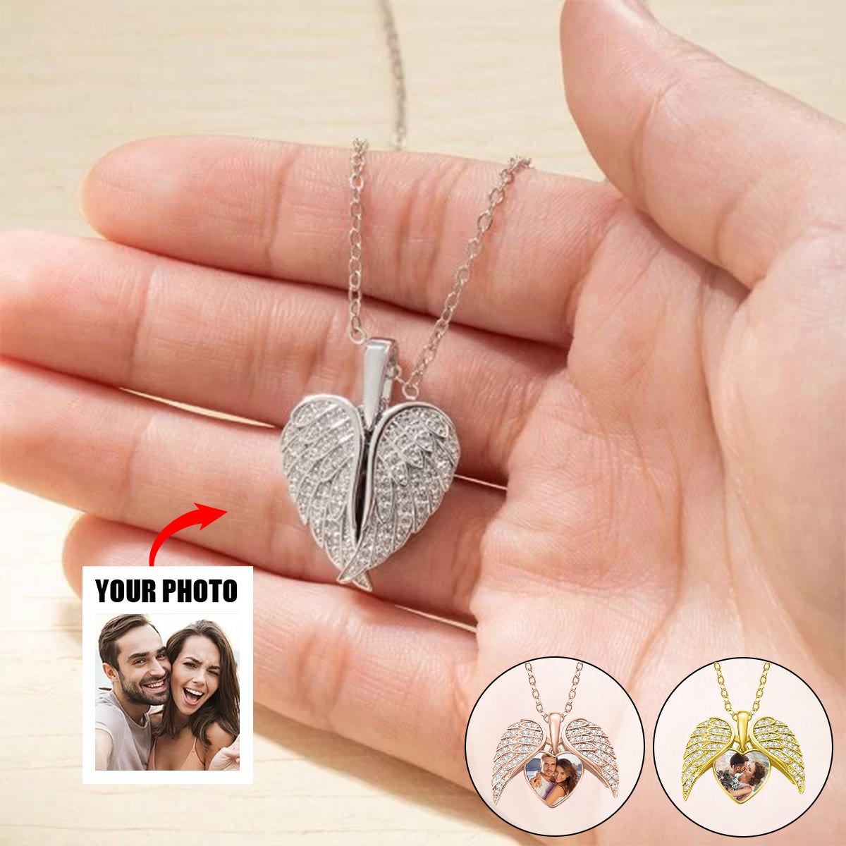Collier Cœur Ailé avec Photo Personnalisée – Cadeau Unique d’Amour et de Souvenir