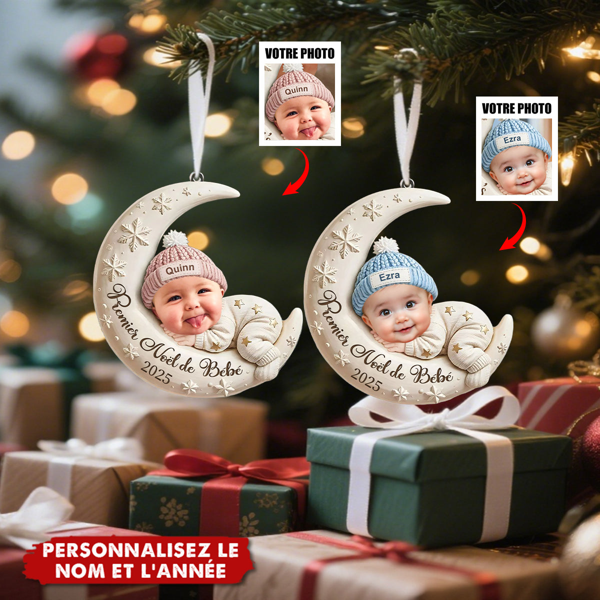 Décoration de Noël Personnalisée – Premier Noël de Bébé sur la Lune