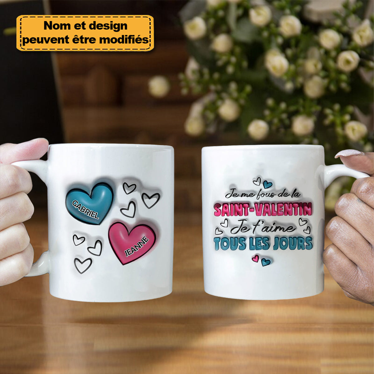 Mug Couple Personnalisé – Je t’aime Tous les Jours, Pas Seulement à la Saint-Valentin