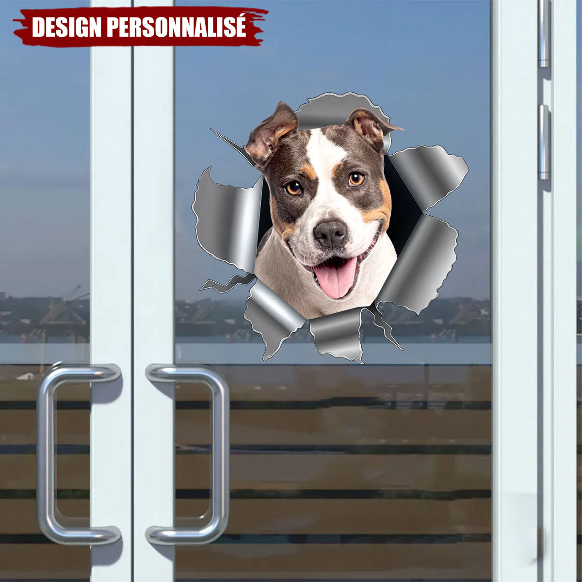 Autocollant Percé en Métal avec Photo de Chien – Design Unique