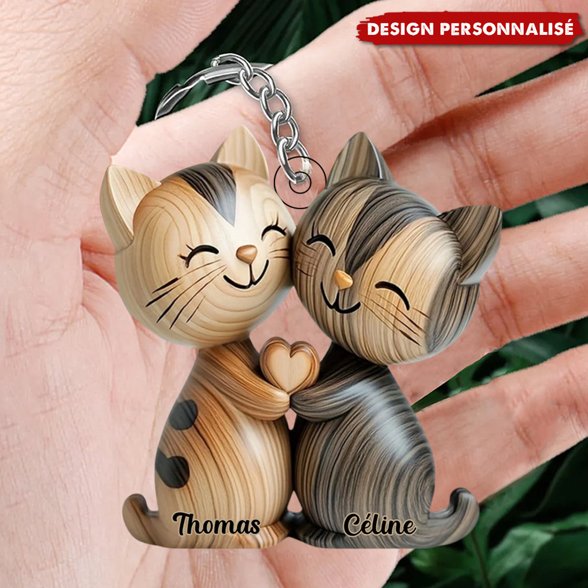 Porte-clés Chats Enlacés – Cadeau d’Amour Personnalisé avec Prénoms