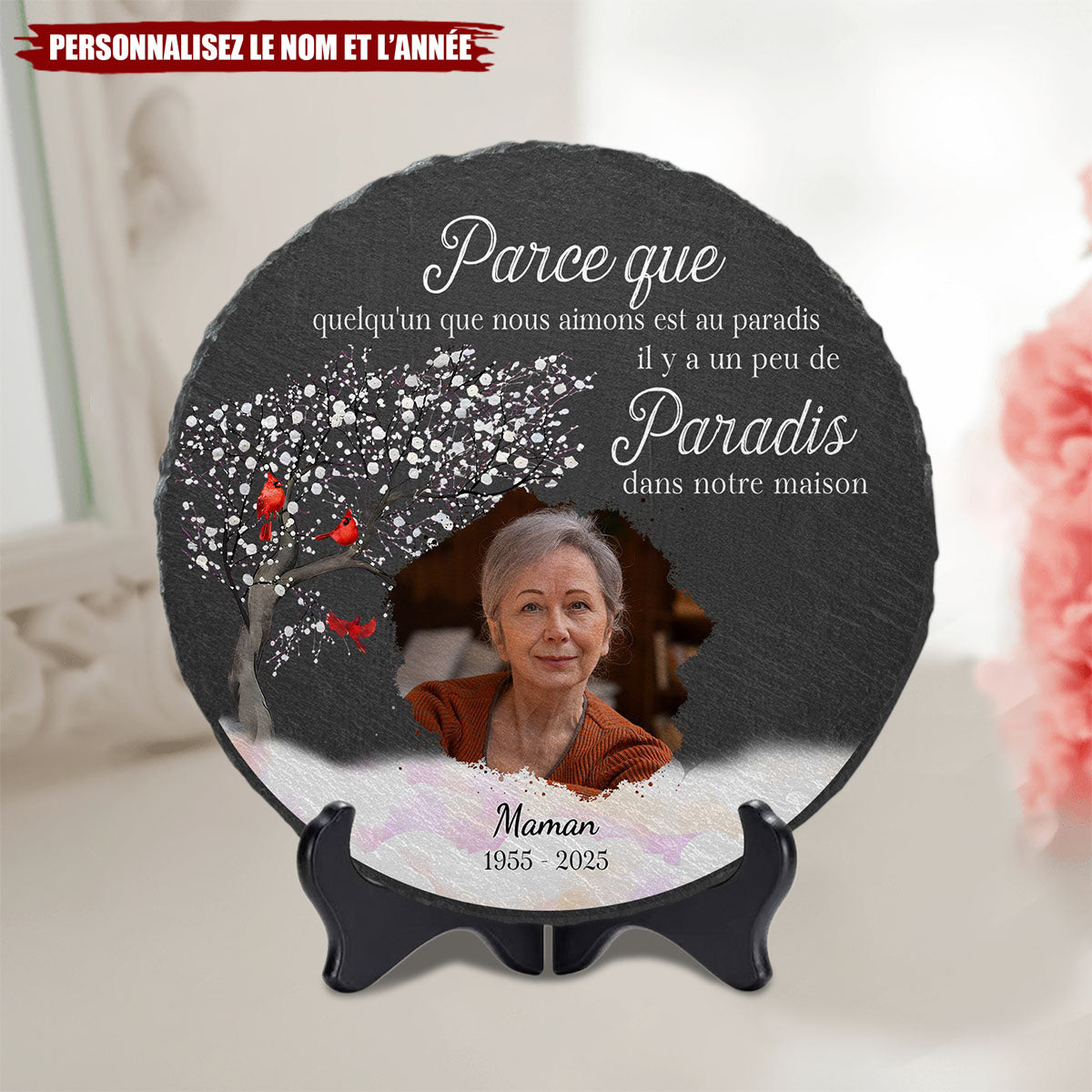 Pierre Commémorative Personnalisée – “Parce que quelqu’un que nous aimons est au paradis”