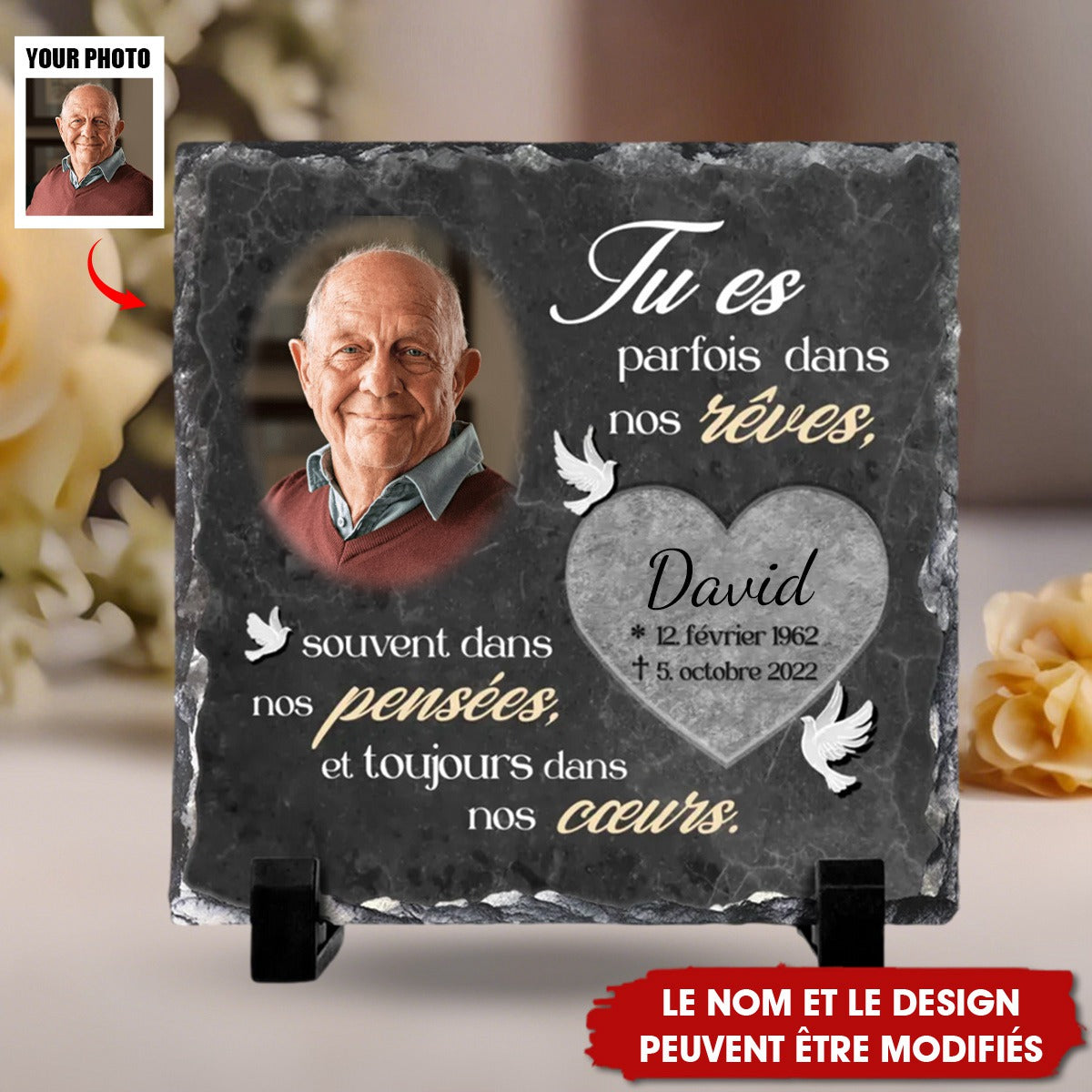 Plaque Commémorative Personnalisée en Ardoise - Hommage à un Être Cher