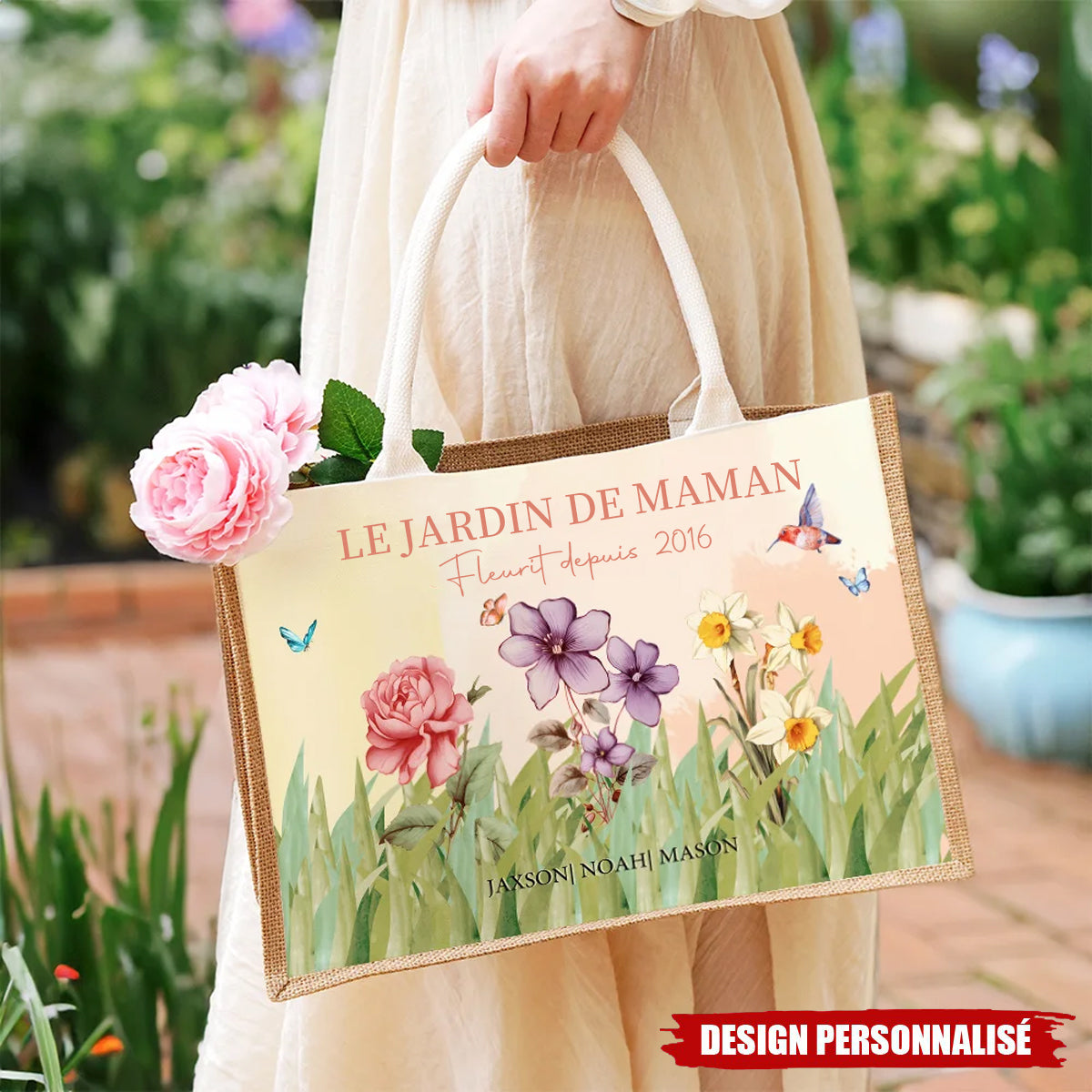 Sac en lin personnalisé - Chaque Enfant est une Fleur