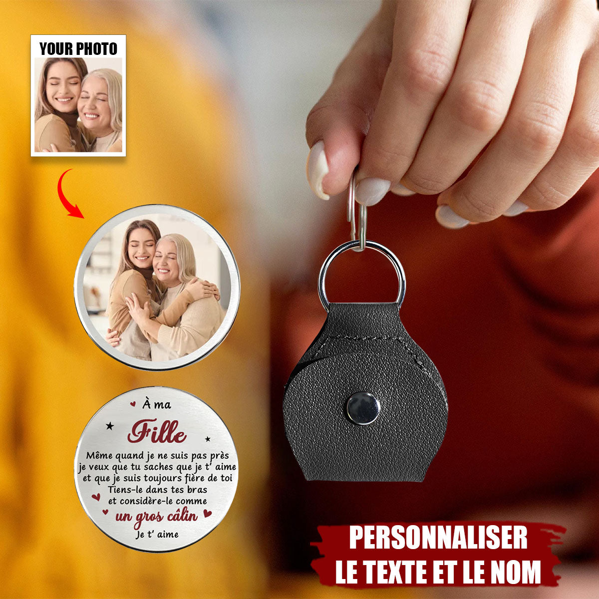 Porte-clés personnalisé avec photo – Message touchant pour fille de la part de sa maman