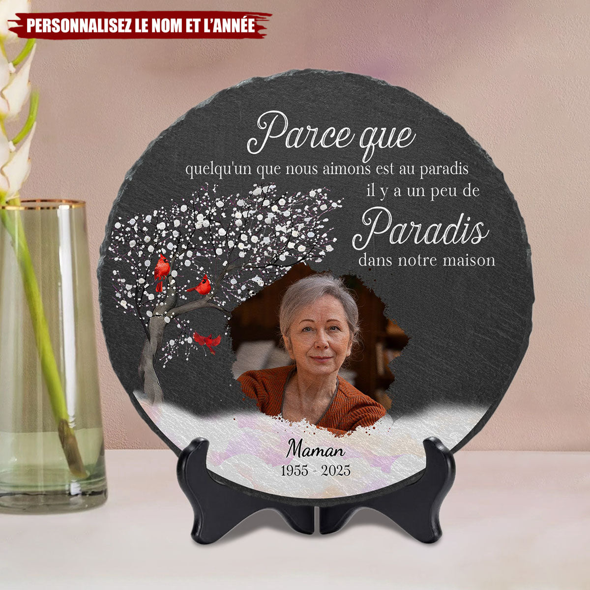 Pierre Commémorative Personnalisée – “Parce que quelqu’un que nous aimons est au paradis”