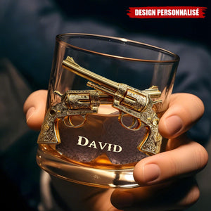 Verre à Whisky Personnalisé - Revolvers Dorés avec Personnalisation du Nom