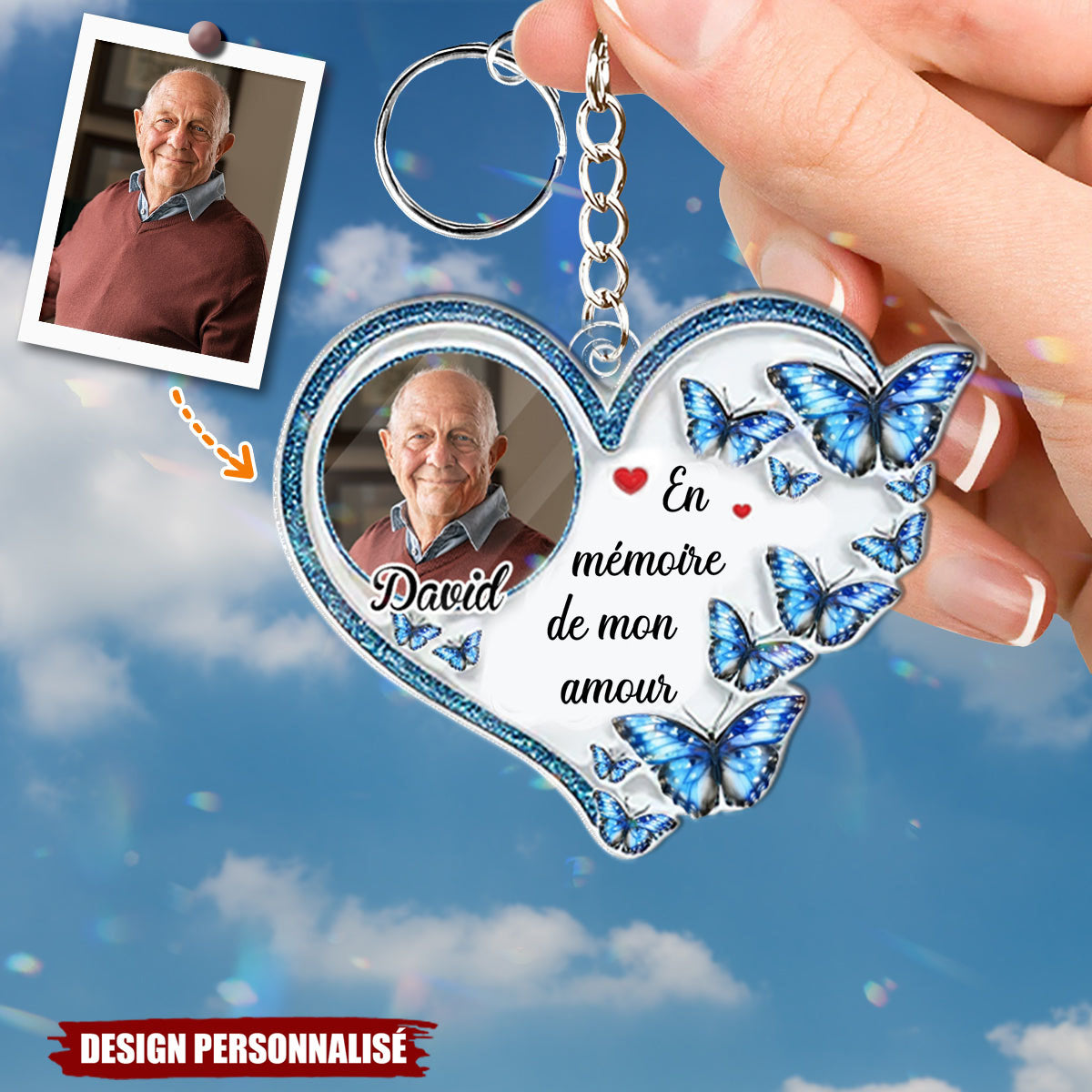 Toujours dans mon cœur – Porte-clés commémoratif personnalisé