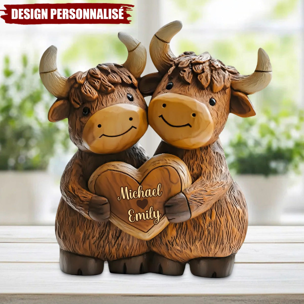 Plaque Personnalisée – Couple de Yacks Amoureux avec Prénoms Gravés