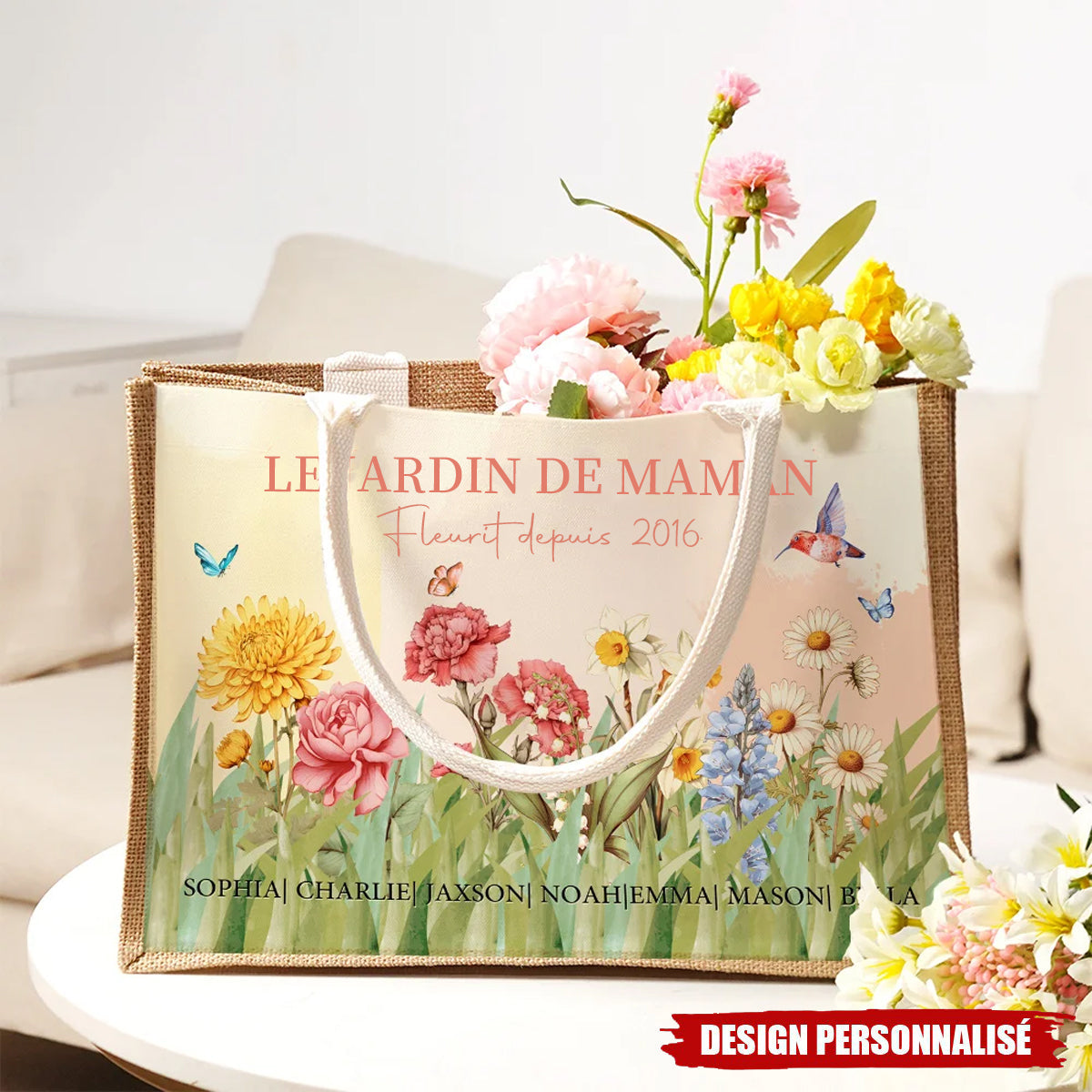 Sac en lin personnalisé - Chaque Enfant est une Fleur