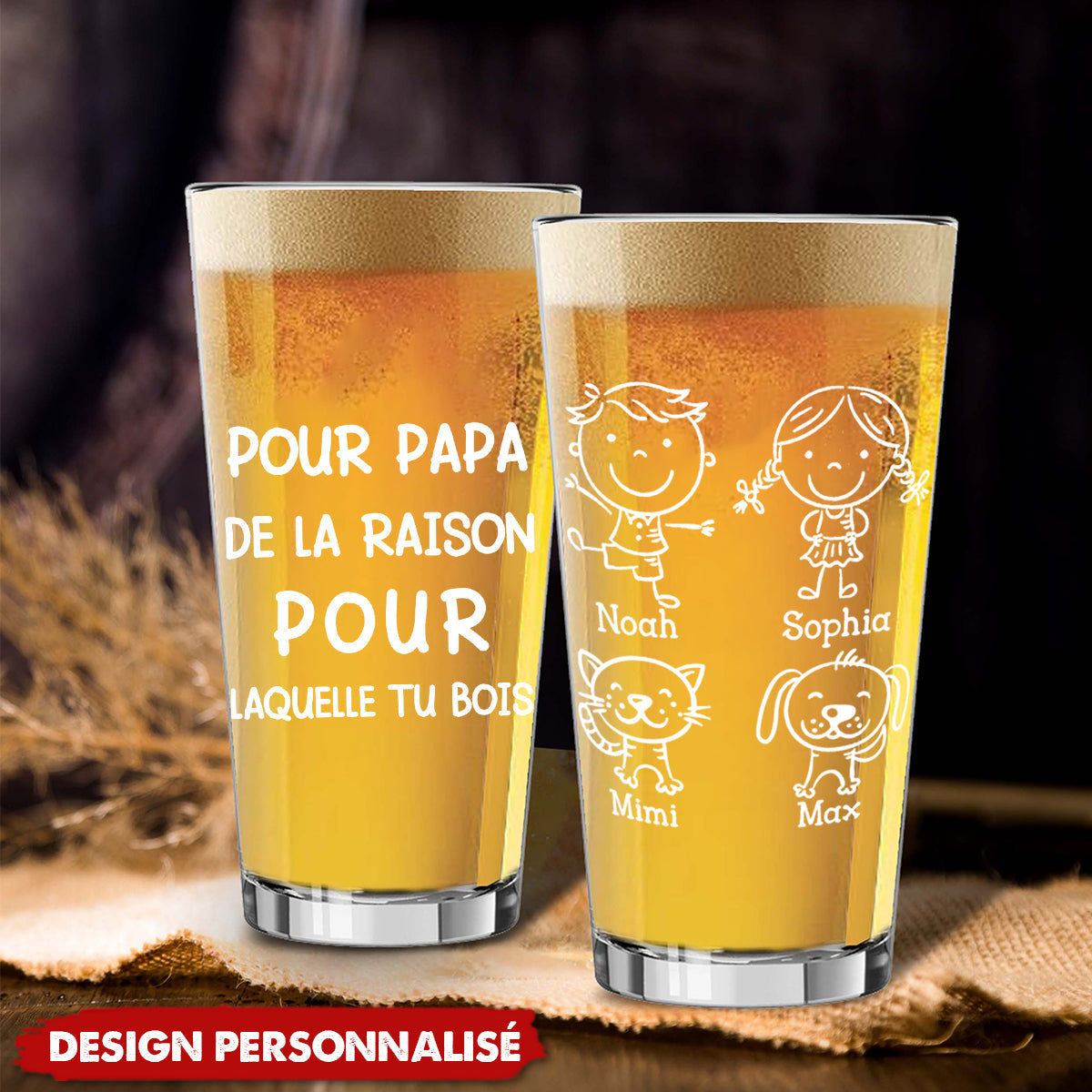 Pour Papa, la Raison pour Laquelle Tu Bois  Verre à bière personnalisé- Cadeau de fête des pères pour papa
