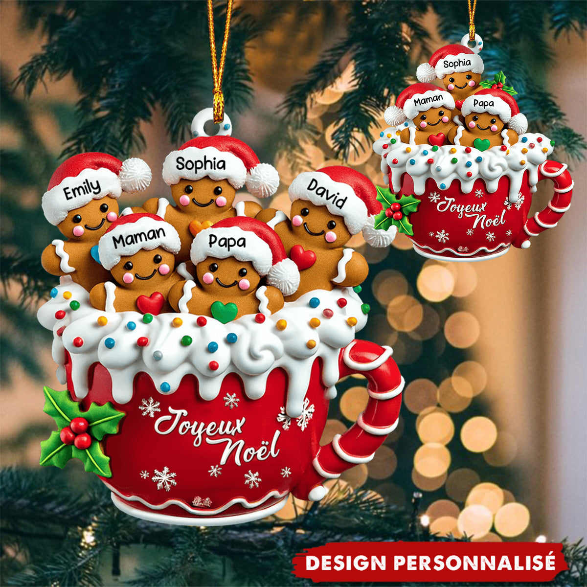 Joyeux Noël – Ornement Familial Pain d’Épices Personnalisé