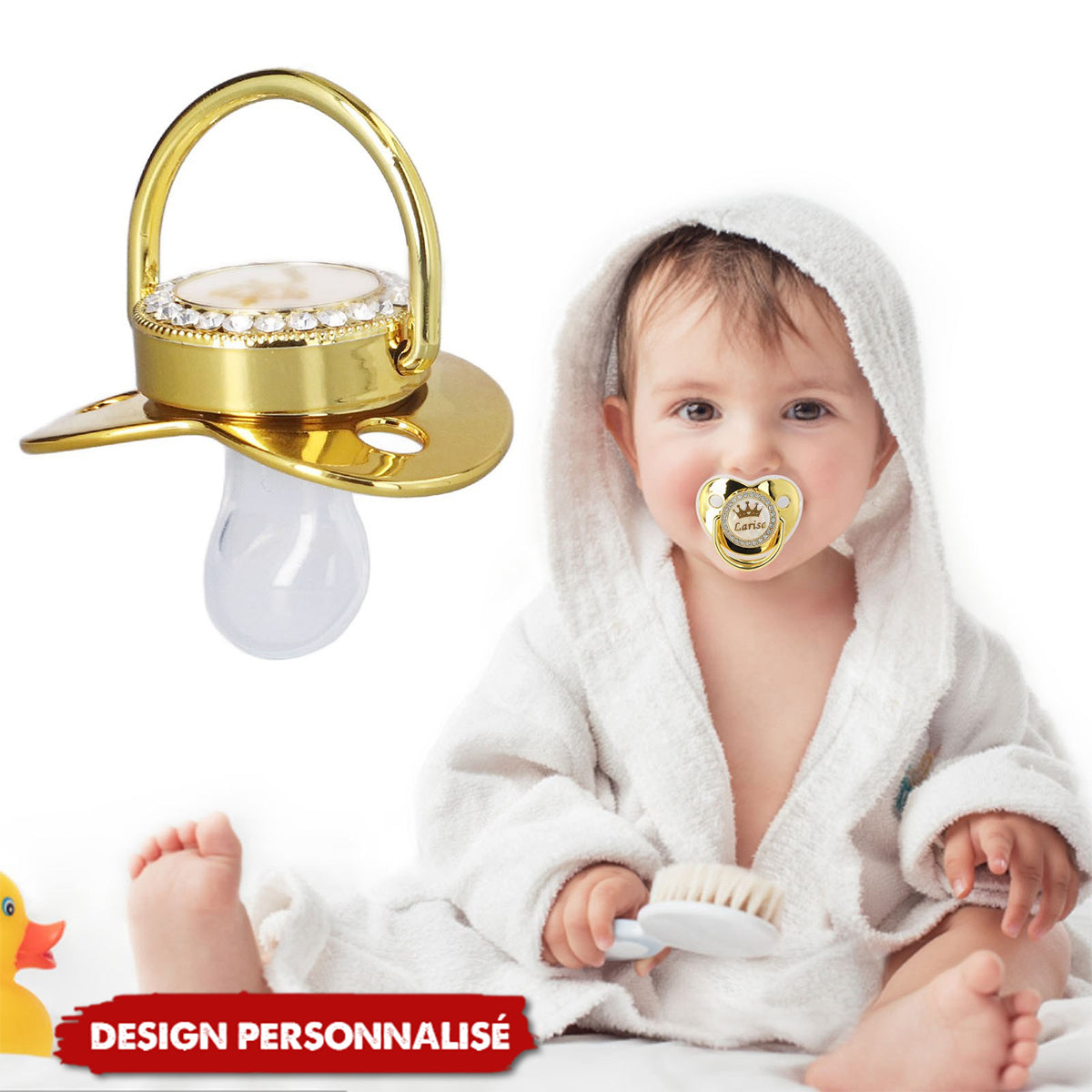 Sucette Artisanale Exquise Personnalisée avec Nom - Design Couronne et Strass