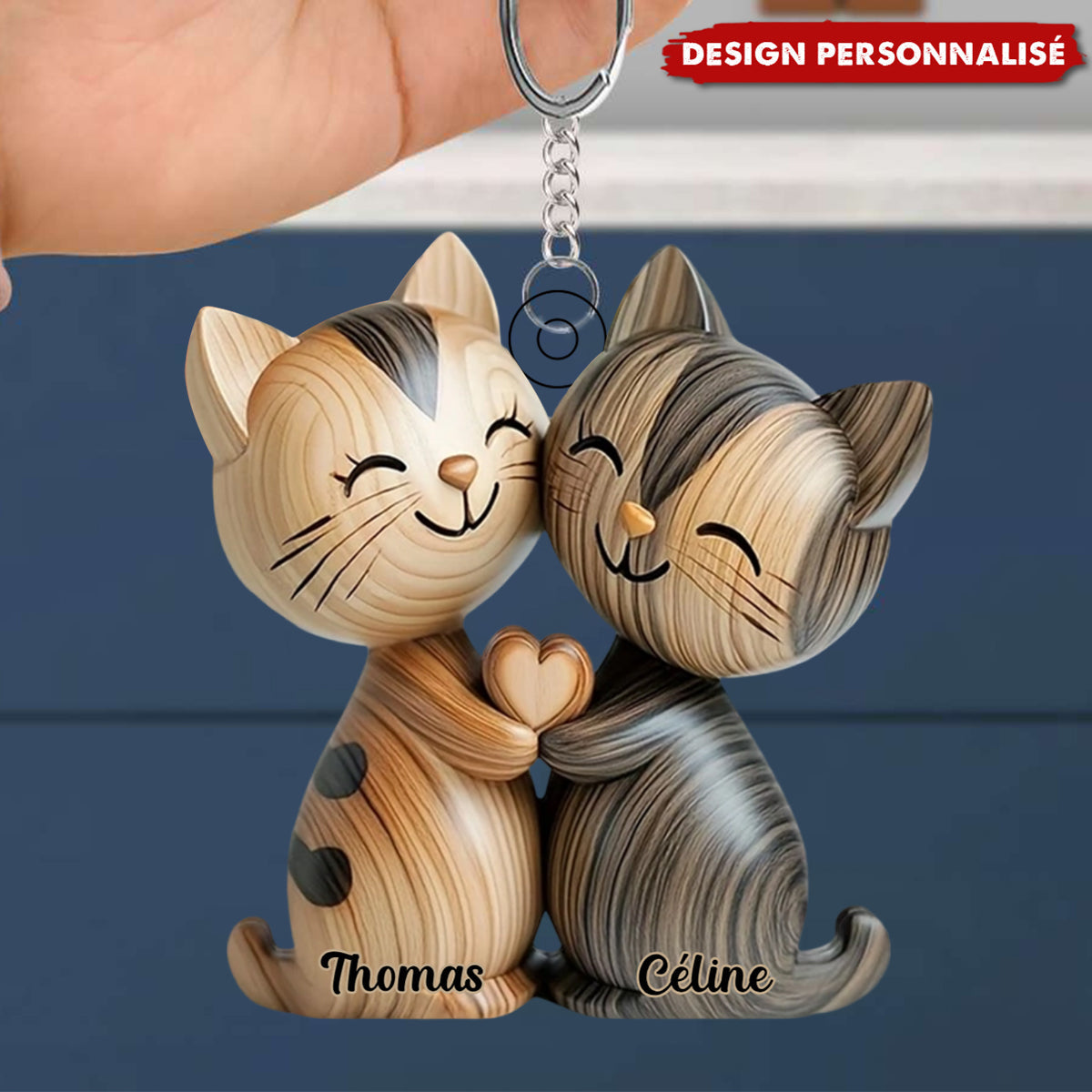 Porte-clés Chats Enlacés – Cadeau d’Amour Personnalisé avec Prénoms
