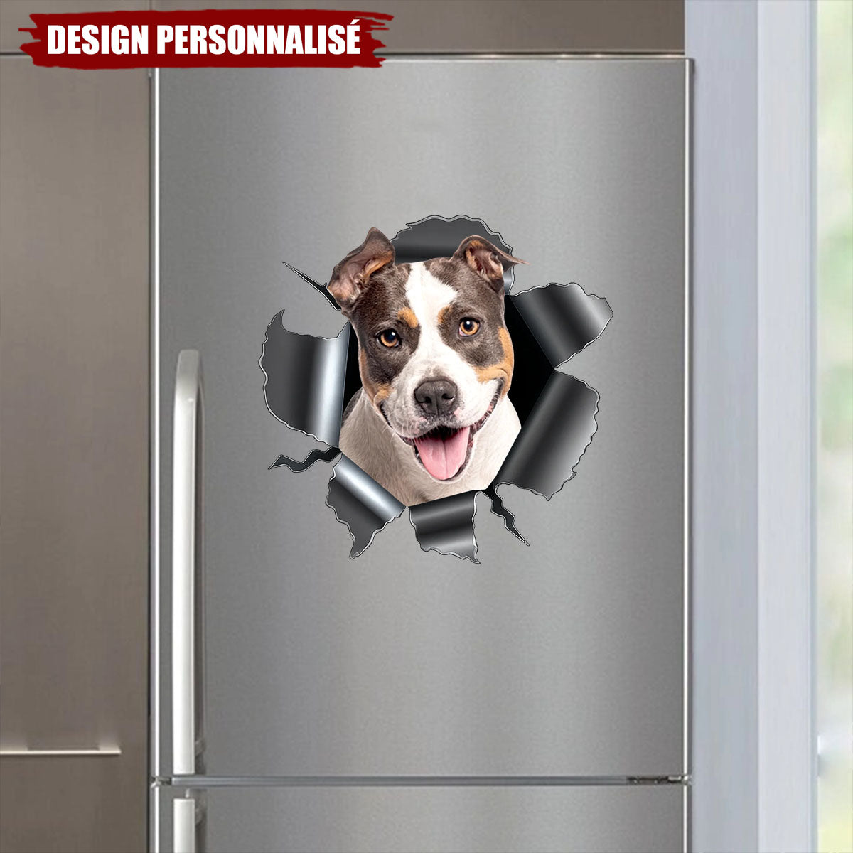 Autocollant Percé en Métal avec Photo de Chien – Design Unique