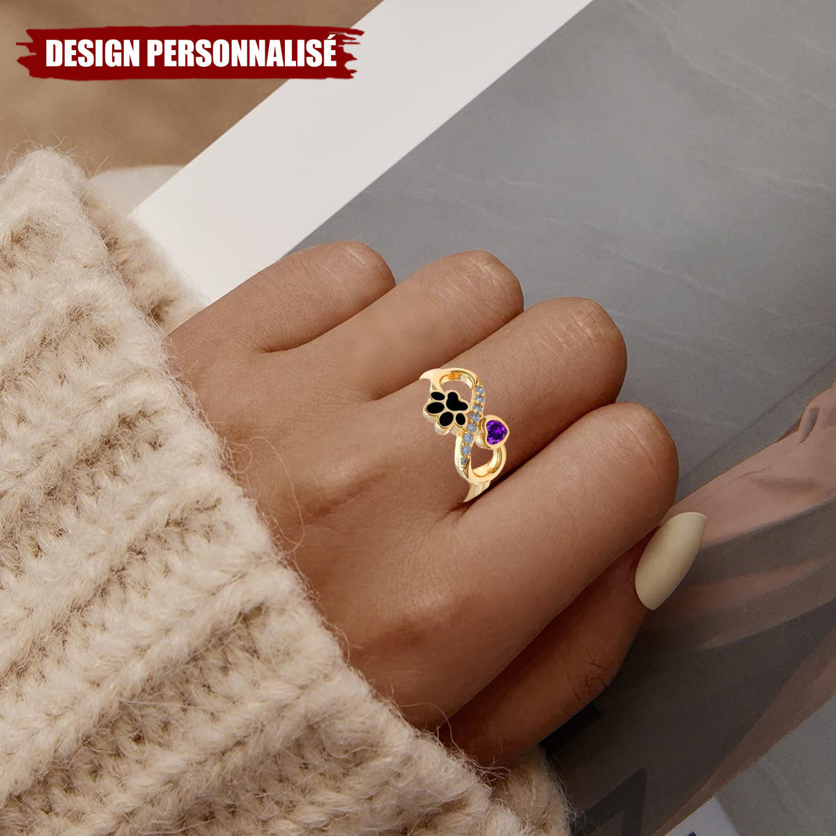 Bague Souvenir Patte Personnalisée - Cadeau pour les Amoureux des Animaux