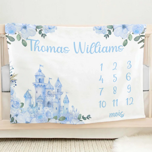 Couverture Bébé Personnalisée Douce à Motifs Floraux avec Prénom et Château