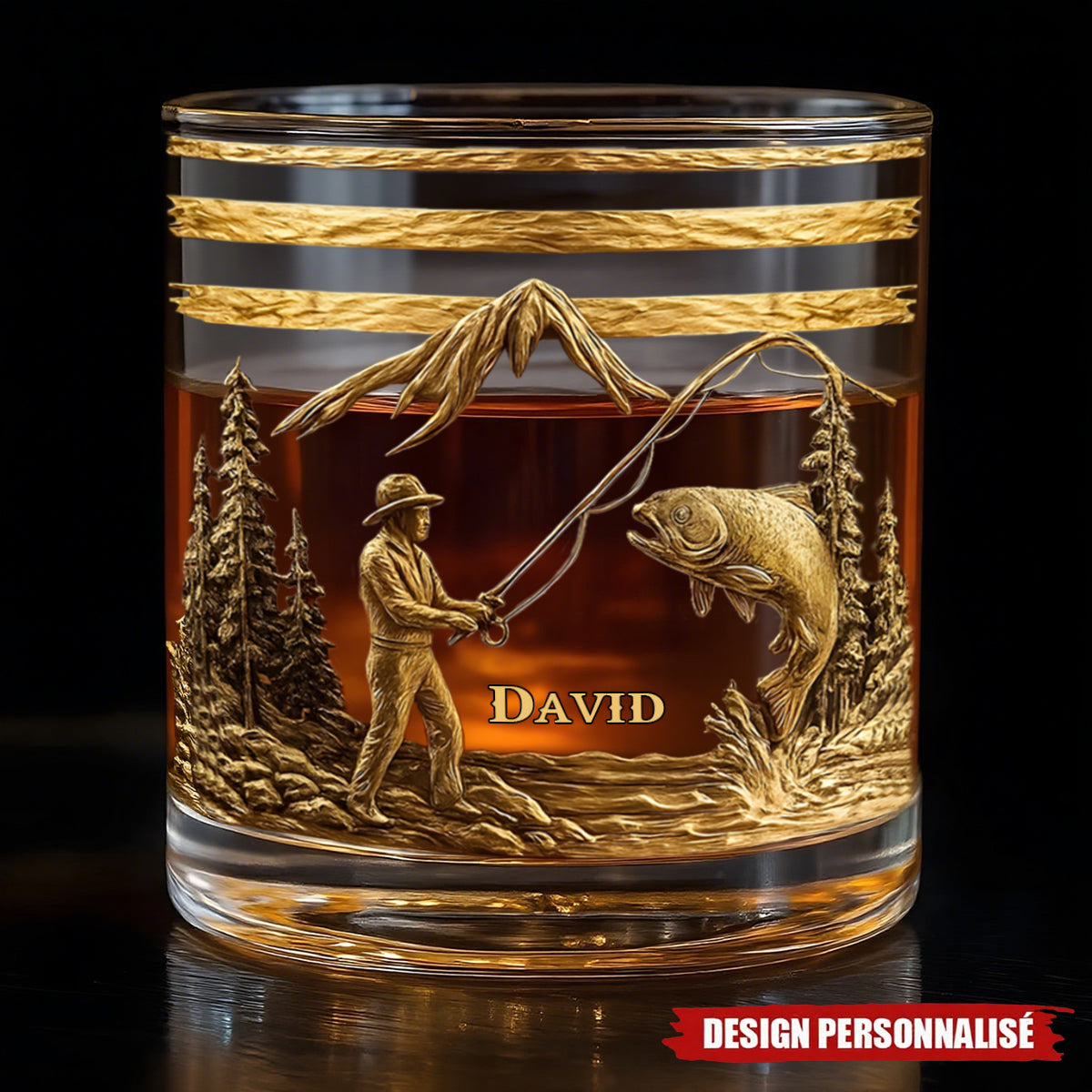 Verre à Whisky Personnalisé – Motif Pêcheur avec Gravure de Nom