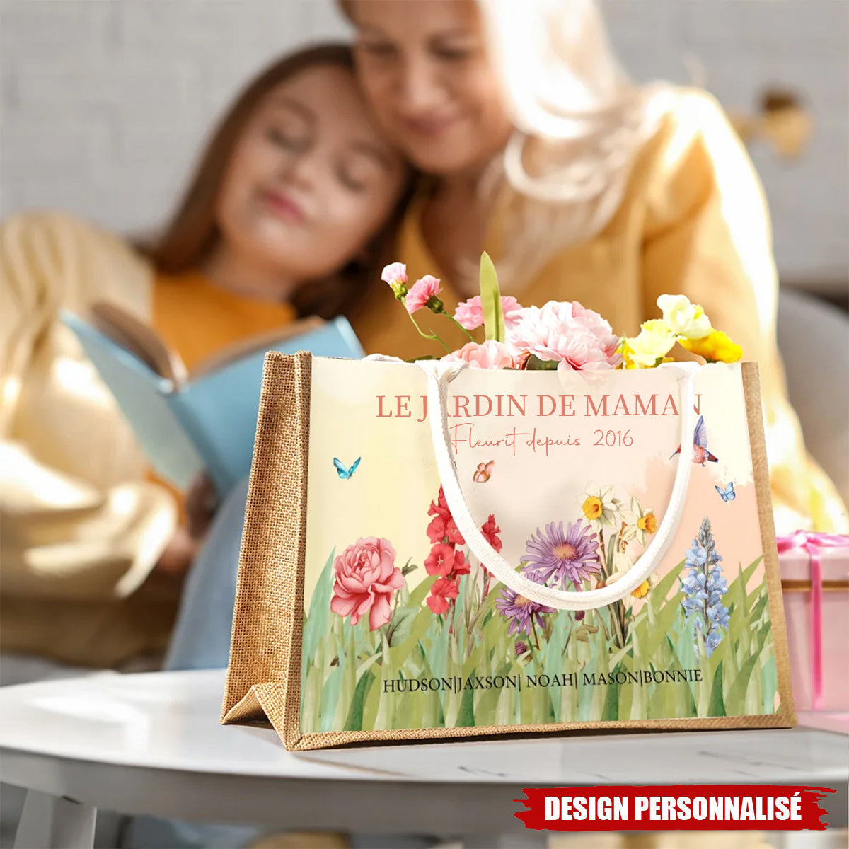 Sac en lin personnalisé - Chaque Enfant est une Fleur