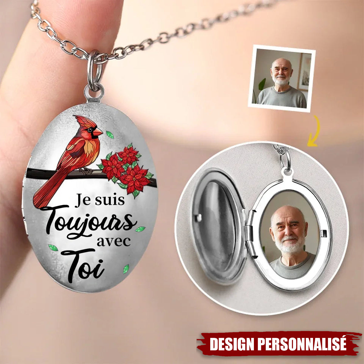 "Je suis toujours avec toi" —Collier Médaillon Personnalisé Cadeau avec photo personnalisée