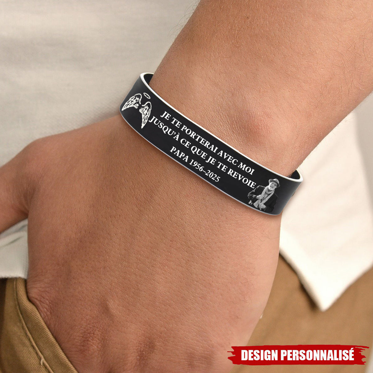 Bracelet Commémoratif Personnalisé – Message Gravé en Hommage à un Être Cher