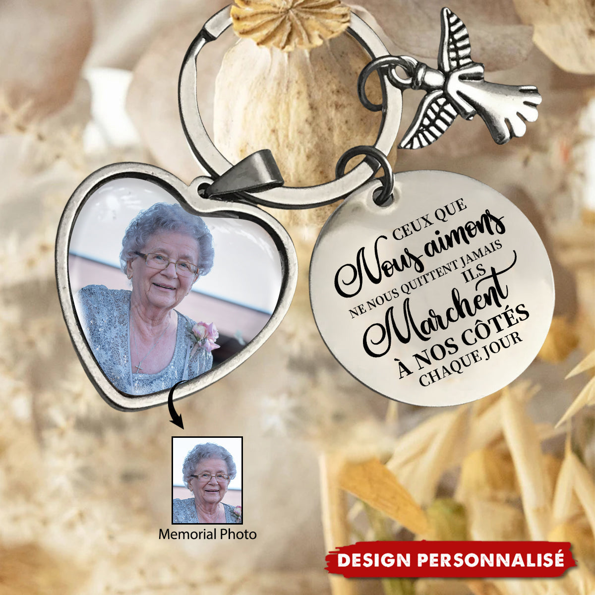 Porte-clés personnalisé avec photo et message commémoratif
