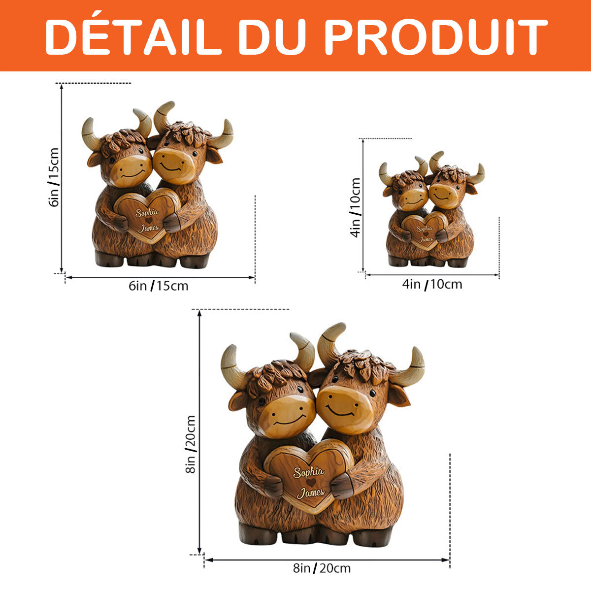 Plaque Personnalisée – Couple de Yacks Amoureux avec Prénoms Gravés