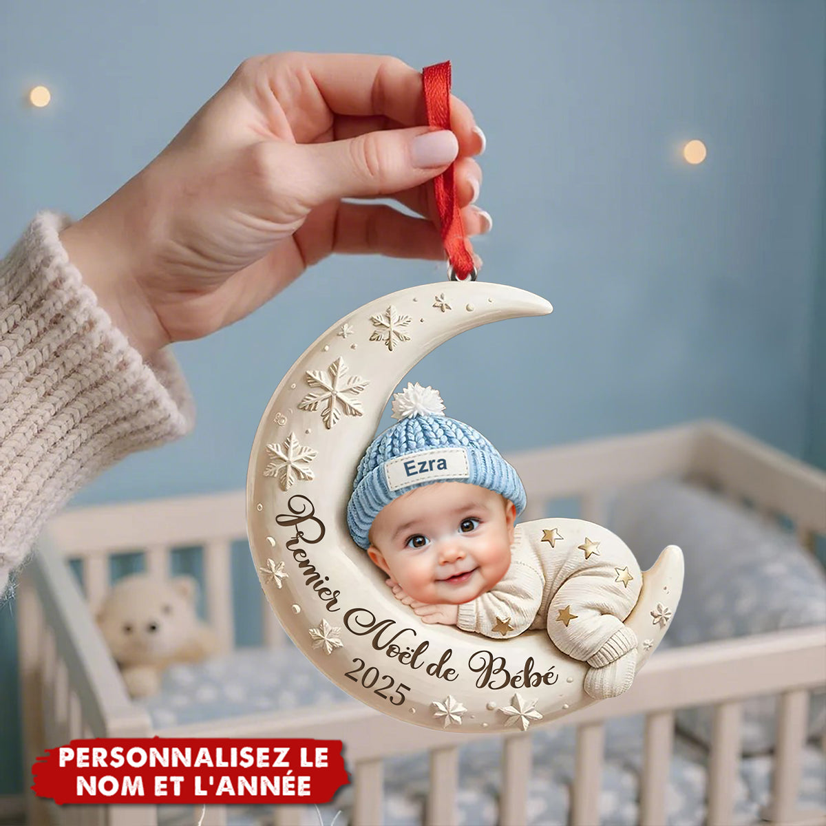 Décoration de Noël Personnalisée – Premier Noël de Bébé sur la Lune